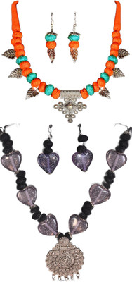 HOUSE OFF COMMON Oxidised Silver Orange, Blue, Multicolor Jewellery Set(Pack of 2)