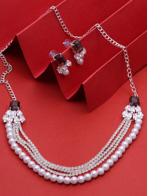 SAIYONI Alloy Silver White Jewellery Set(Pack of 3)