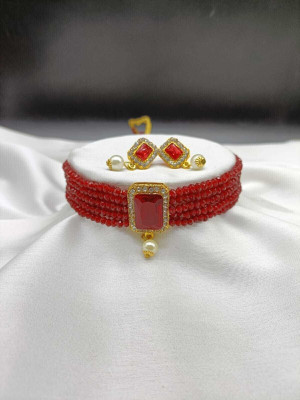 house of common Alloy Gold-plated Maroon Jewellery Set(Pack of 2)