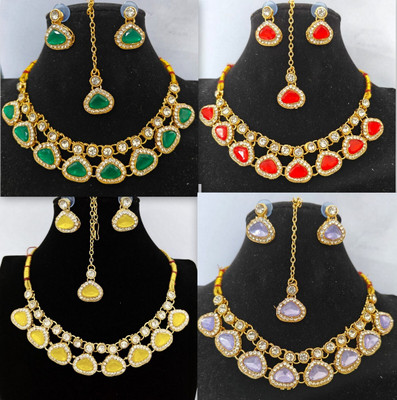 DIYA JEWELLERY Alloy Gold-plated Red, Green, Yellow, Purple Jewellery Set(Pack of 4)