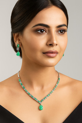 Gujarat Grace Collection Sterling Silver Green Jewellery Set(Pack of 1)