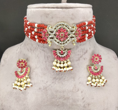 GEODE DELIGHT Zinc Gold-plated Red Jewellery Set(Pack of 3)