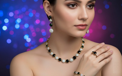 Dazzle Jewel Alloy Silver Black, Silver Jewellery Set(Pack of 1)