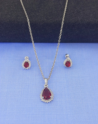 Pihoo Enterprise Alloy Silver Pink Jewellery Set(Pack of 1)