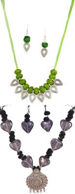 HOUSE OFF COMMON Oxidised Silver Green, Multicolor Jewellery Set(Pack of 2)