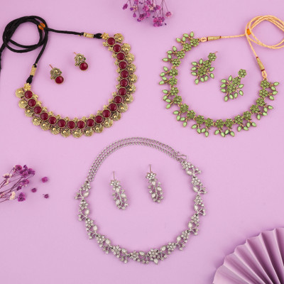 Sangria Brass Gold-plated Gold, Maroon, White Jewellery Set(Pack of 3)