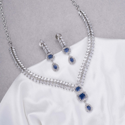 Opal Touch Brass Rhodium Blue, Silver Jewellery Set(Pack of 2)