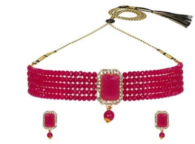 V FASHION JEWELLERY Stainless Steel Gold-plated Pink Jewellery Set(Pack of 1)