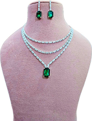 V.V. Sons Alloy Sterling Silver Green, White Jewellery Set(Pack of 1)