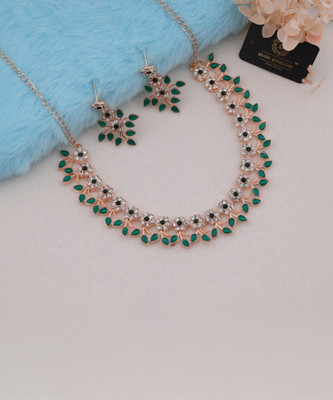 Alasca Brass Gold-plated Rose Gold, White, Green Jewellery Set(Pack of 1)