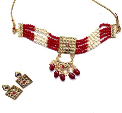 NIKYANKA Brass Gold-plated Red, White Jewellery Set(Pack of 1)