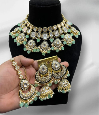 YFJ Alloy Gold-plated Green Jewellery Set(Pack of 4)