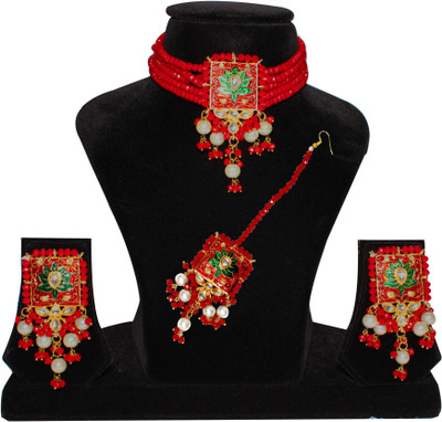 Nifty Crystal Gold-plated Red Jewellery Set(Pack of 4)
