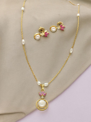 Sri Jagdamba Pearls Alloy Gold-plated Gold Jewellery Set(Pack of 2)