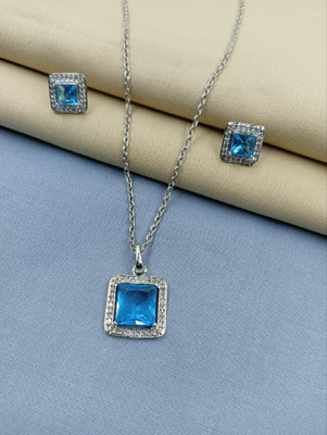 Pihoo Enterprise Alloy Silver Blue Jewellery Set(Pack of 1)