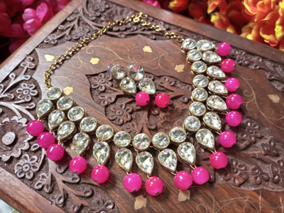 JN Handicraft Alloy Copper Pink Jewellery Set(Pack of 1)