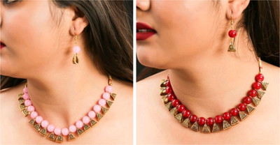 Ronak Fashion Alloy Gold-plated Pink, Red Jewellery Set(Pack of 2)