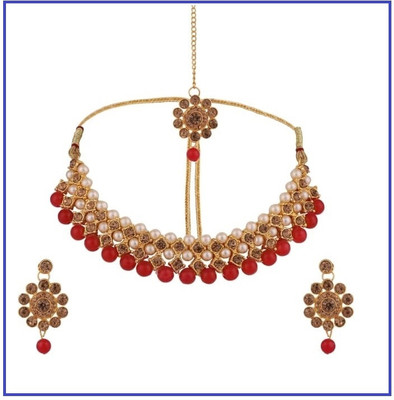 Arti creations Brass Gold-plated Gold, Red Jewellery Set(Pack of 3)