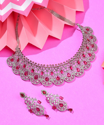 SOHI Alloy Silver Pink Jewellery Set(Pack of 1)