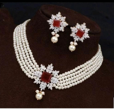 UNNATI JEWEL Brass Gold-plated White Jewellery Set(Pack of 1)