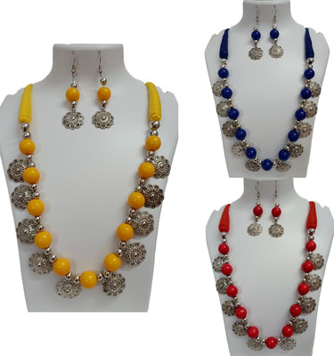 Loknath Handcraft Alloy Silver Multicolor Jewellery Set(Pack of 3)