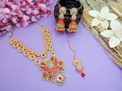 VATSALYA creation Alloy Gold-plated Red, Gold Jewellery Set(Pack of 1)