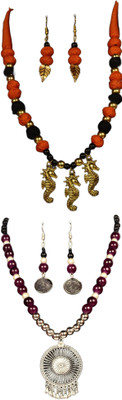 HOUSE OFF COMMON Oxidised Silver Orange, Black, Silver Jewellery Set(Pack of 2)