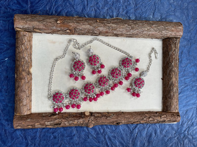 VATSALYA creation Alloy Gold-plated Ruby Red, Silver Jewellery Set(Pack of 1)