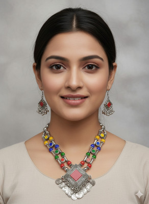 lunexa Alloy Silver Multicolor Jewellery Set(Pack of 1)