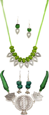 HOUSE OFF COMMON Oxidised Silver Green, Multicolor Jewellery Set(Pack of 2)