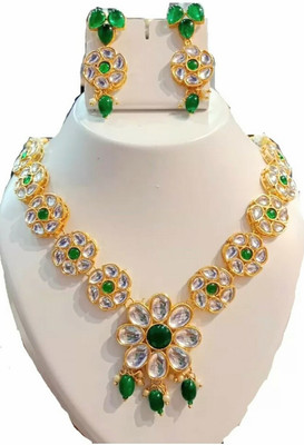 NIKYANKA Brass Gold-plated Gold, Green Jewellery Set(Pack of 3)