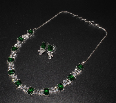 Gleamora Alloy Silver Green Jewellery Set(Pack of 3)