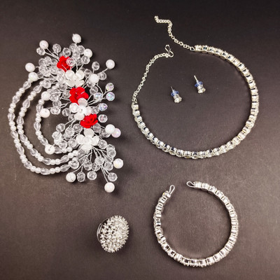 Sree Kanak Alloy Silver Silver, White, Red Jewellery Set(Pack of 5)
