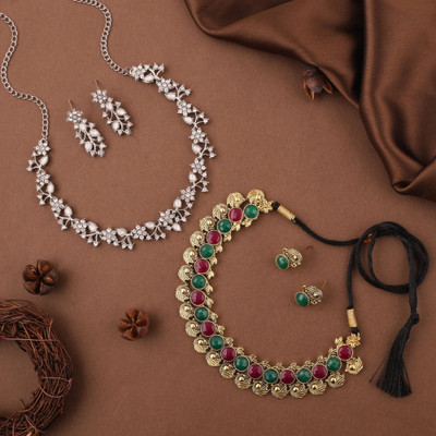 Sangria Brass Gold-plated Gold, Silver, White Jewellery Set(Pack of 2)