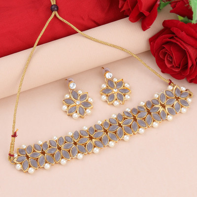 NM CREATION Alloy Gold-plated Grey, White Jewellery Set(Pack of 1)