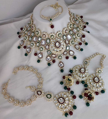 YFJ Alloy Gold-plated Green, Maroon Jewellery Set(Pack of 5)