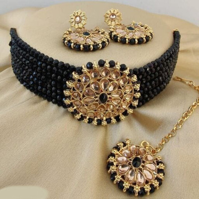 ABHRIK IMITATION Crystal Gold-plated Black, Gold Jewellery Set(Pack of 1)