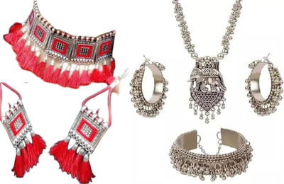 JMBW INTERNATIONAL Alloy Black, Silver, Red, Silver Jewellery Set(Pack of 2)