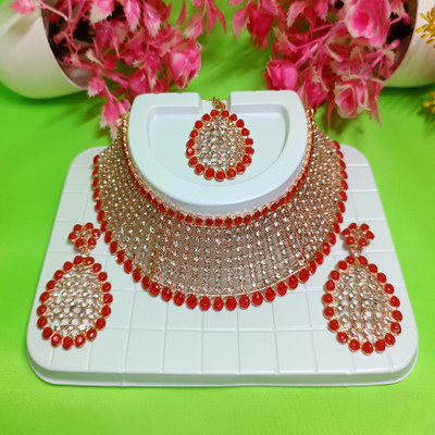 IBM COLLECTIONS Alloy Gold-plated Red Jewellery Set(Pack of 1)