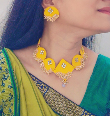 AGASTYA CREATIONS Fabric Yellow Jewellery Set(Pack of 1)