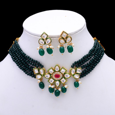 Poojajewl Brass Gold-plated Green Jewellery Set(Pack of 3)
