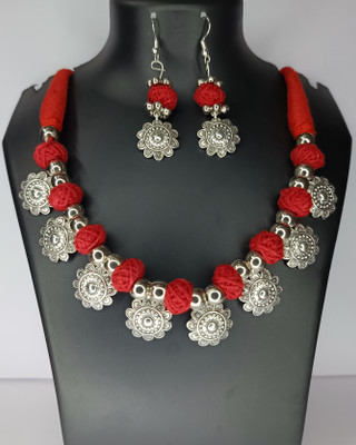 Loknath Oxidised Silver Silver Red Jewellery Set(Pack of 1)