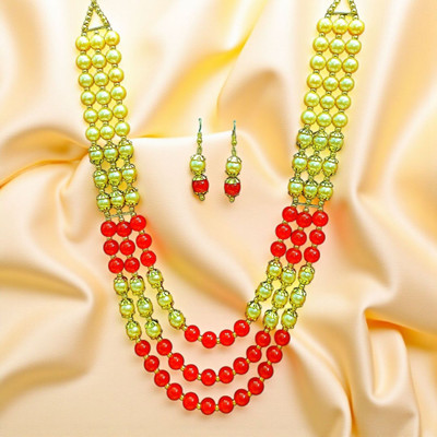 Aroras Bridal & Fashion Jewellery Brass Gold-plated Red Jewellery Set(Pack of 1)