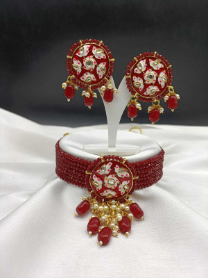 CHARBHUJA Alloy Gold-plated Maroon Jewellery Set(Pack of 1)
