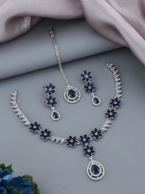 AKENTRPRISE Brass Silver Blue Jewellery Set(Pack of 1)