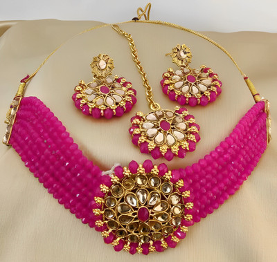 Bold Style Alloy Gold-plated Pink Jewellery Set(Pack of 1)