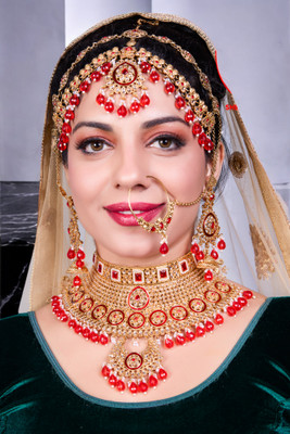 SHIV SHAKTI JEWELLERS Alloy Gold-plated Red Jewellery Set(Pack of 4)