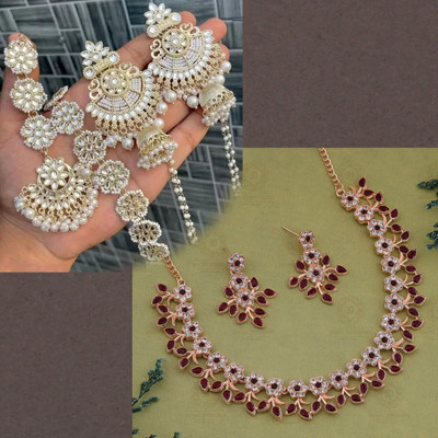Sangria Brass Gold-plated Gold, Rose Gold, White, Maroon Jewellery Set(Pack of 2)