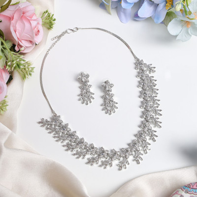 ZEONIC Brass Rhodium Silver Jewellery Set(Pack of 1)