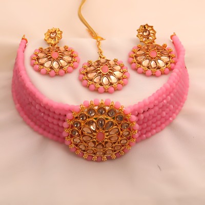 Mithila Fashion Alloy Gold-plated Pink Jewellery Set(Pack of 4)